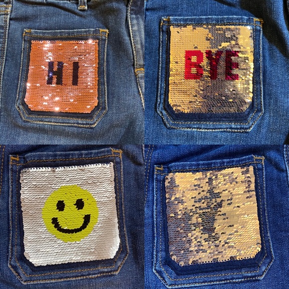 Gap Kids Skinny Sequin Flippy Emoji Jeans, Hi Bye Smiley Face NWT Size 10 - Picture 5 of 14